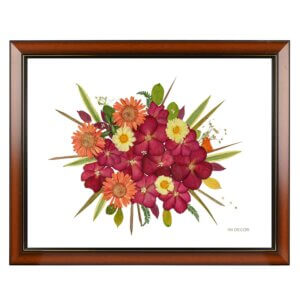 Premium Roses Daisy and White Marigold in Brown Golden Strips Frame 18*24
