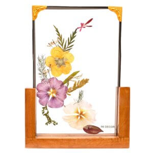 Yellow Roses with Purple and White Hollyhock Flower Table Top  8*12