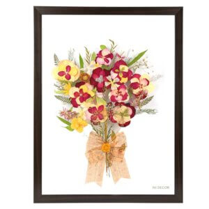 Multi Roses Peacock Feather Bouquet in real Colors with Silk Bow and Silver Stone Butterfly in Brown Frame 18*24